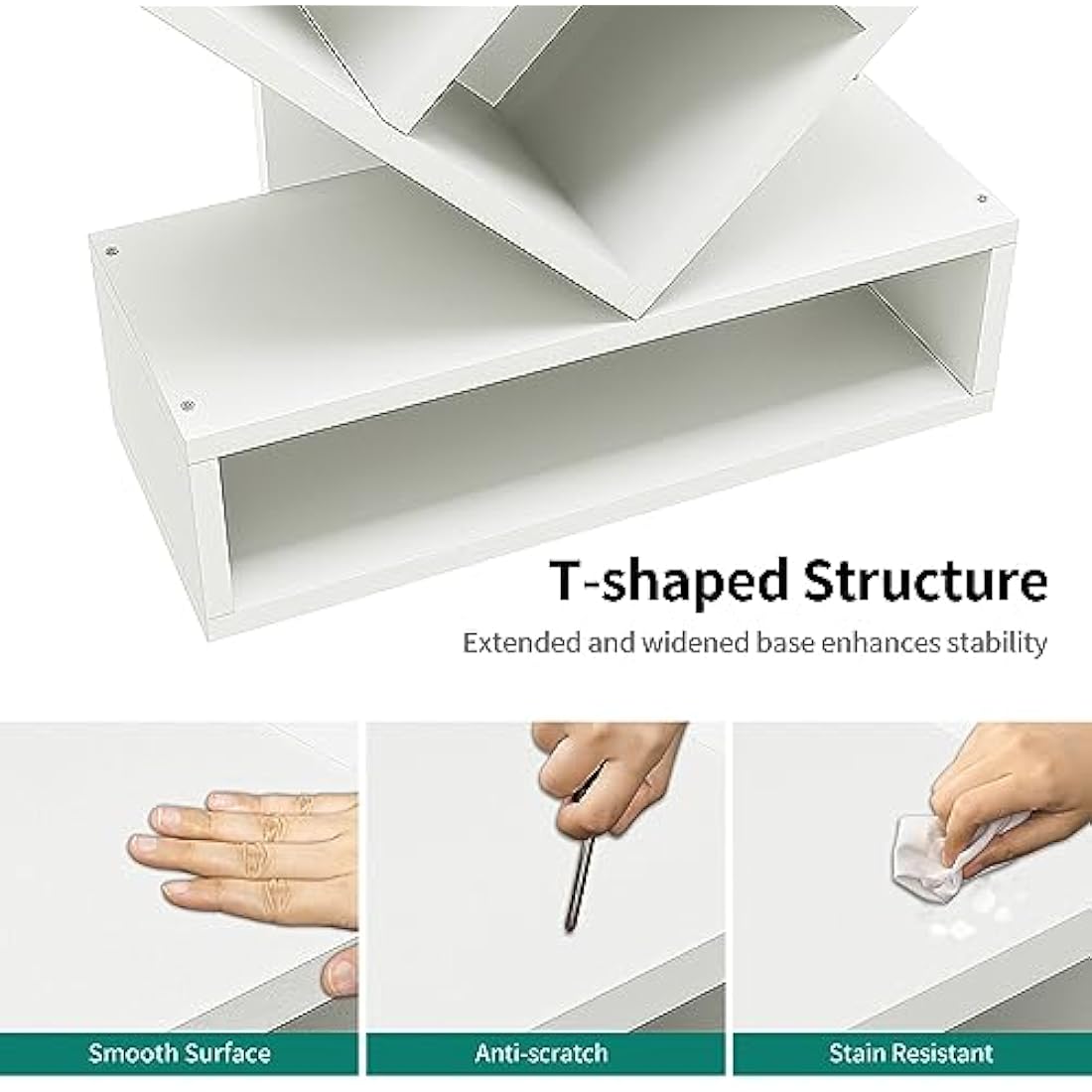 YITAHOME Tree Bookshelf – 8-Tier Geometric Bookcase with Drawer, White