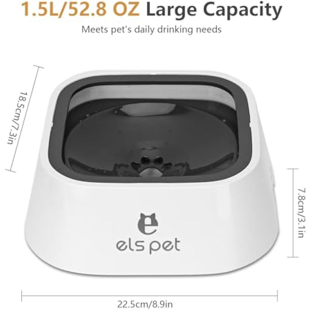 Non-Spill Dog Water Bowl – 1.5L Anti-Choking Slow Feeder, Grey