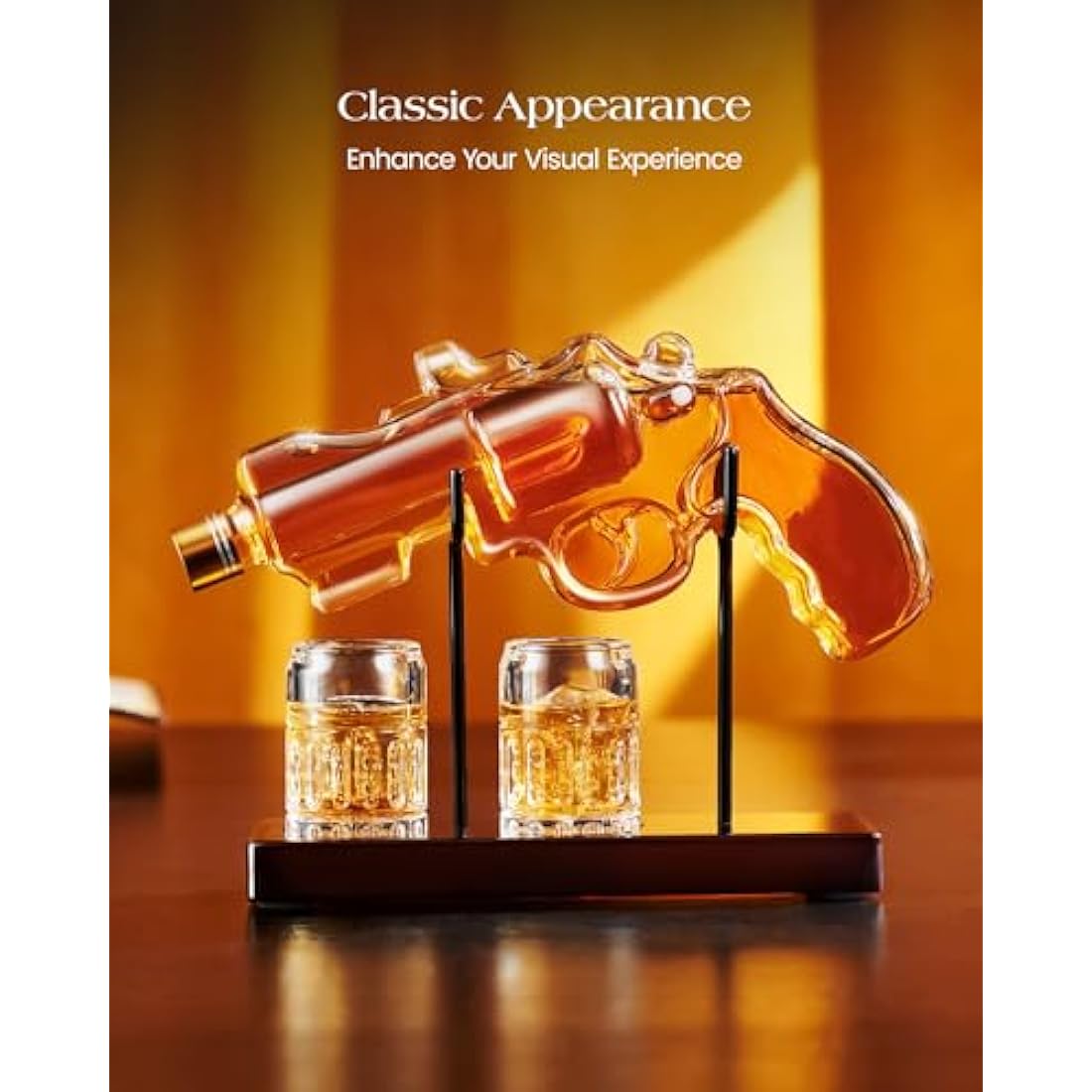 Kollea Gun Whiskey Decanter Set - 9oz Glass Revolver with 2 Shot Glasses