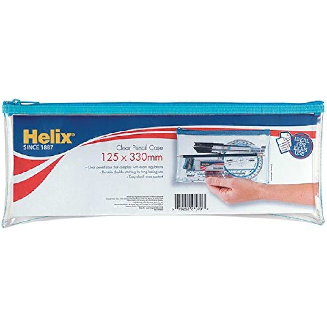 Helix Clear PVC Pencil Case – Durable Exam Stationery Pouch (330x125mm)