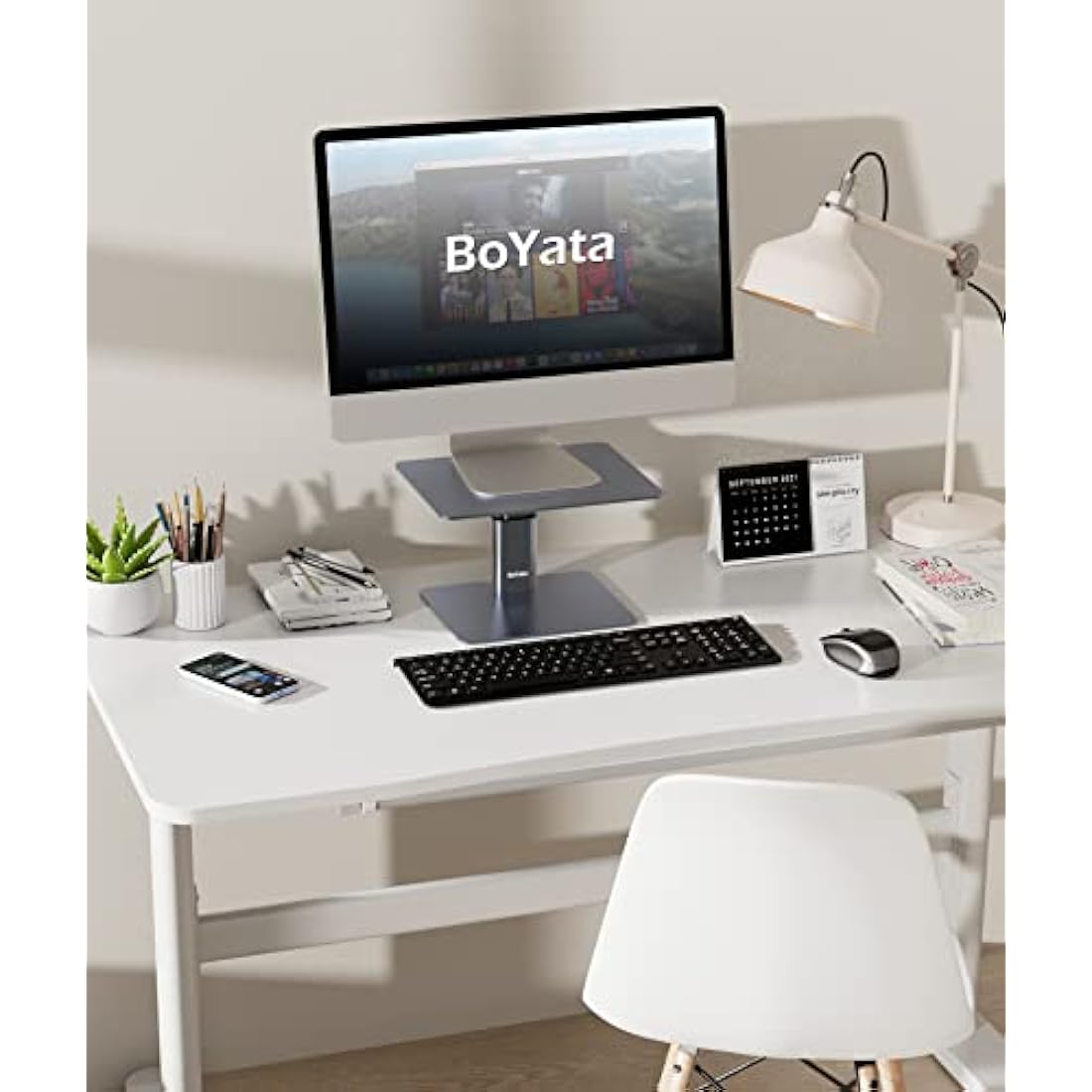 BoYata Adjustable Metal Monitor Stand Riser - Ergonomic Desk Organizer