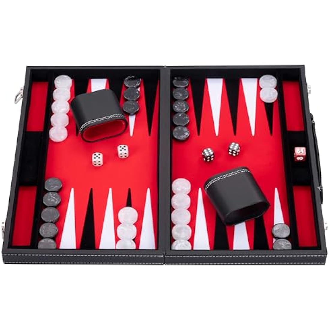 Engelhart 18 Inch Luxury Backgammon Set – Black Faux Leather Case