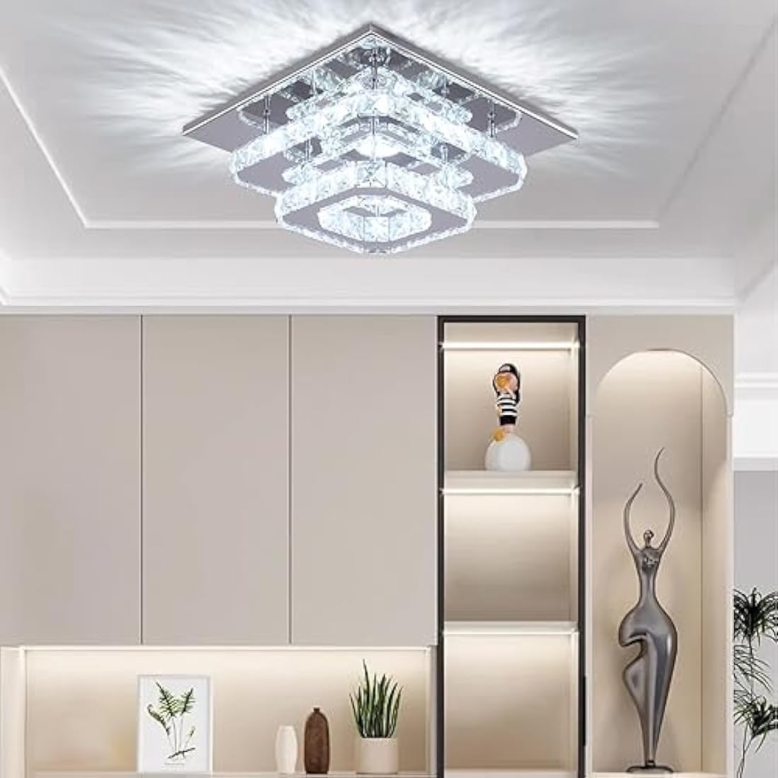 Finktonglan Modern K9 Crystal LED Flush Mount Ceiling Light – Cool White