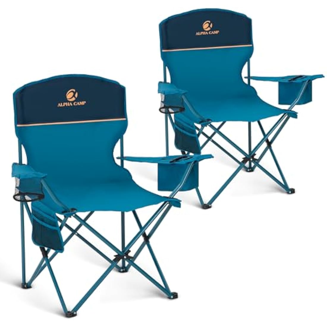 ALPHA CAMP Set of 2 Folding Camping Chairs with Cooler Bag - Blue