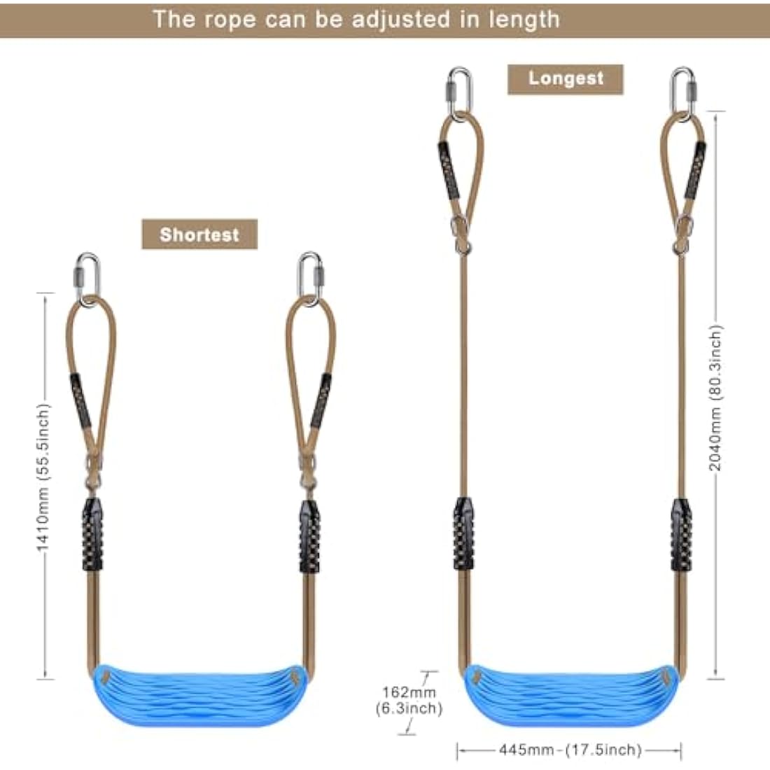 SELEWARE Non-Slip Plastic Tree Swing Seat with Adjustable Nylon Rope