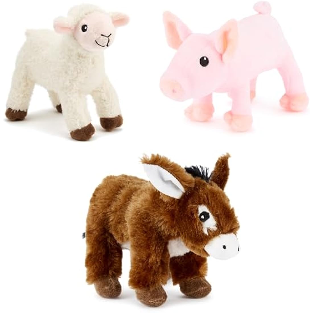 Zappi Co Farm Animal Plush Set – 3 Pack Soft Donkey, Lamb & Pig Toys