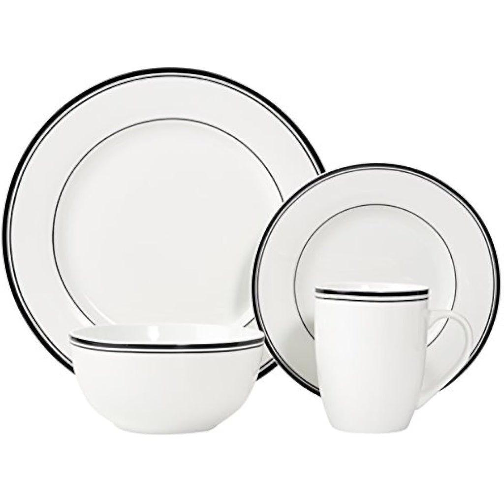 16-Piece Porcelain Dinnerware Set | Black Stripe Detail