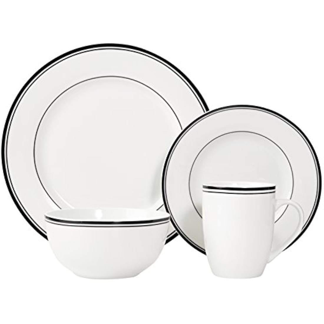 16-Piece Porcelain Dinnerware Set | Black Stripe Detail