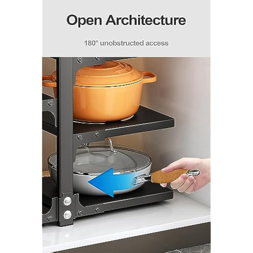 Pot and Pan Organizer | 7 Adjustable Tiers Carbon Steel Rack