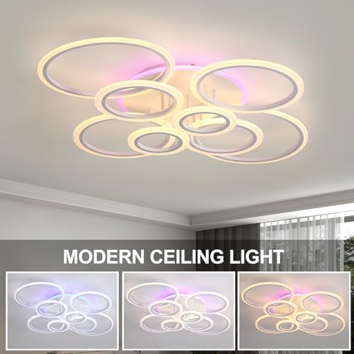 ZAITINZ Modern LED Ceiling Light – 8-Ring 80W Dimmable Acrylic Chandelier