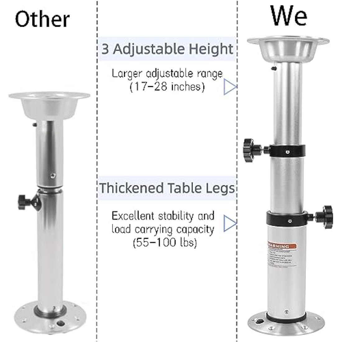 HWHongRV Adjustable RV Table Leg | 17-28" Aluminum Pedestal for Boats