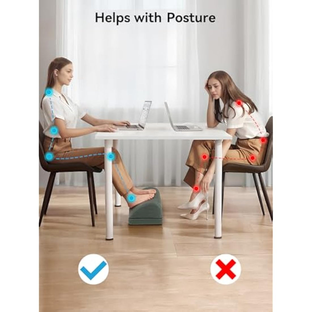 HEETA Ergonomic Under Desk Foot Rest - Adjustable Memory Foam - Grey