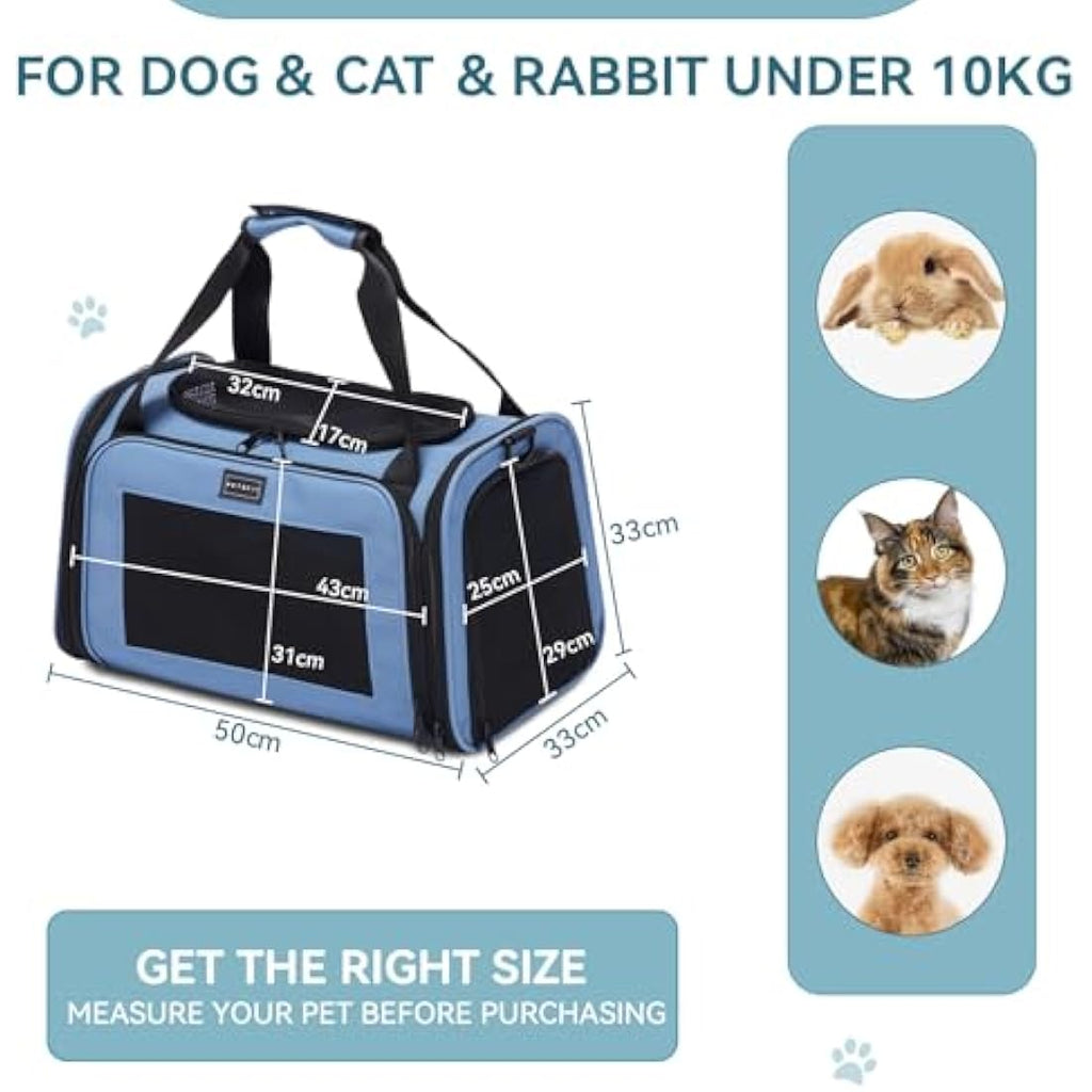 Petsfit Large Cat Carrier | Expandable Pet Travel Bag for 2 Cats - Blue