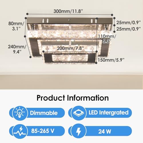 Modern Crystal LED Ceiling Light – Dimmable K9 Flush Mount