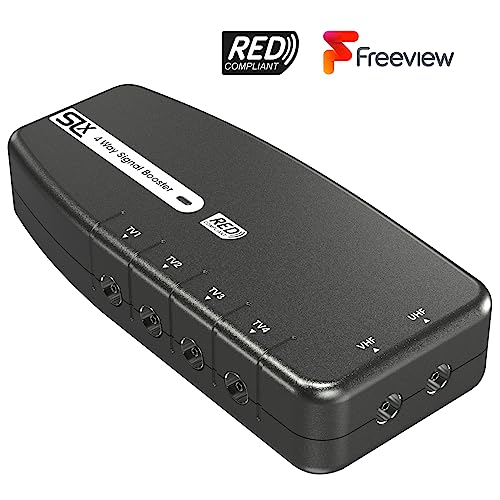SLx 4-Way TV Signal Booster | 5G Filtered Aerial Amplifier with Coax