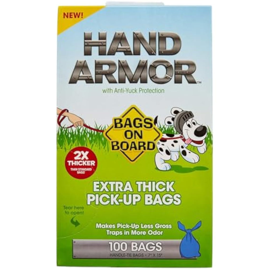 Bags on Board Hand Armour Extra Thick Dog Poo Bags with Handles, 100ct