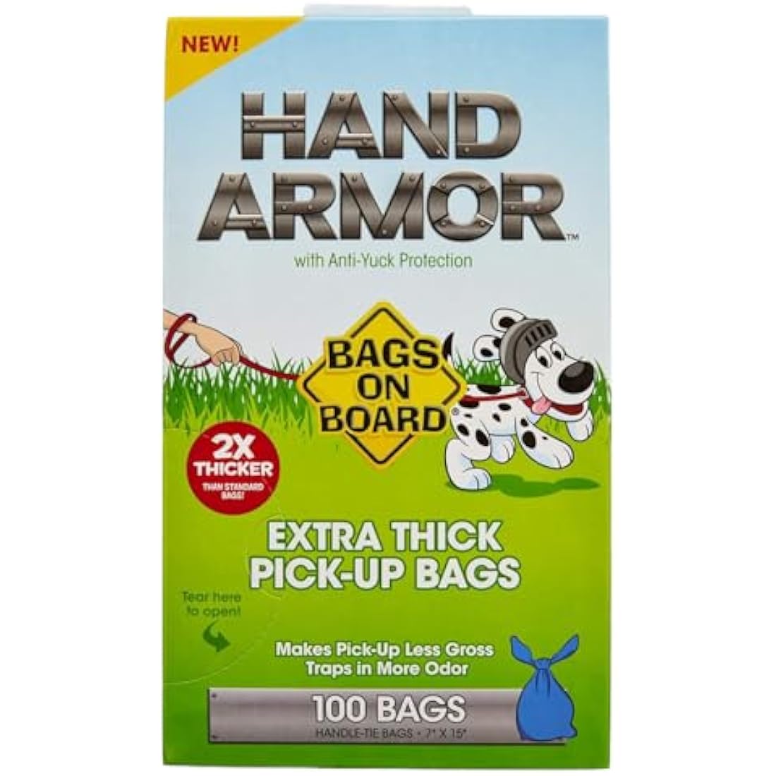 Bags on Board Hand Armour Extra Thick Dog Poo Bags with Handles, 100ct