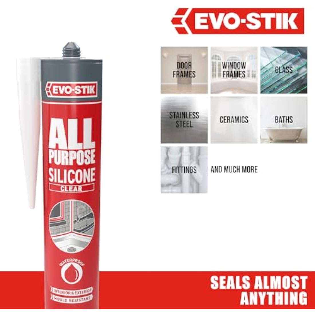 EVO-STIK All Purpose Silicone Sealant – Clear Anti Mould Waterproof 280ml