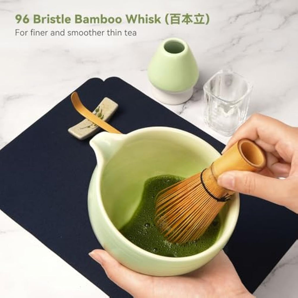 Joiish 10-Piece Matcha Tea Set with Spout Bowl and Bamboo Whisk – Light Green