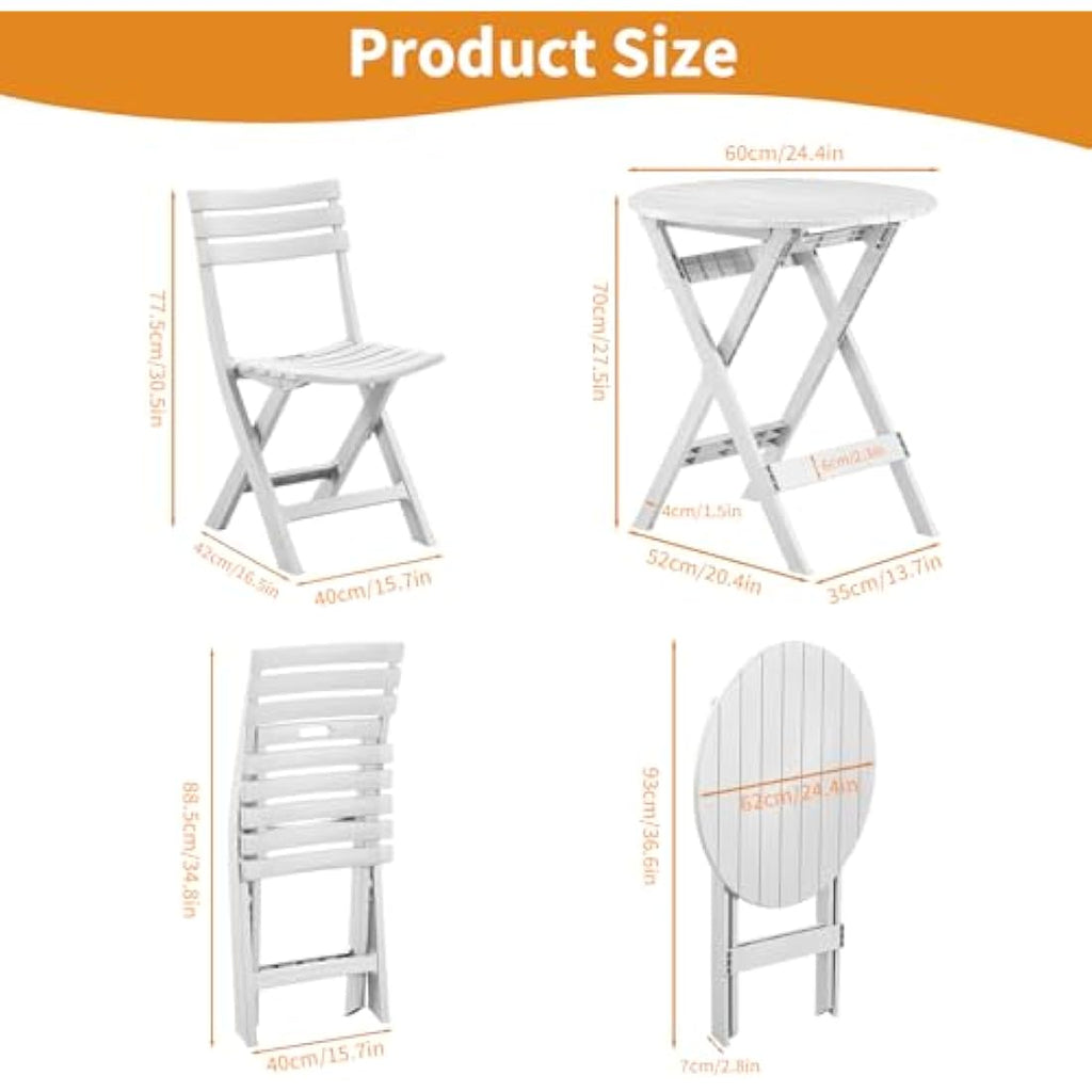 TAO ONE 3-Piece Plastic Folding Bistro Set – Portable Patio Table & Chairs
