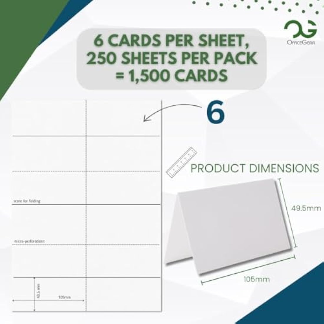 OfficeGear Printable Tent Cards | 1500 Bulk Pack | 170gsm White Card