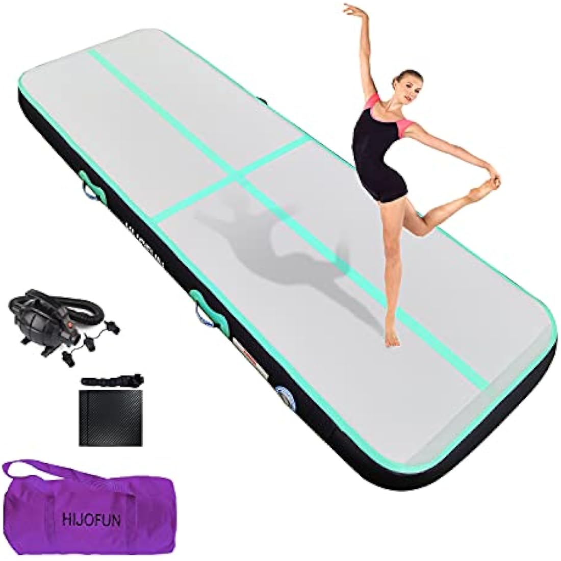 HIJOFUN Inflatable Gymnastics Tumbling Mat – Air Track with Pump