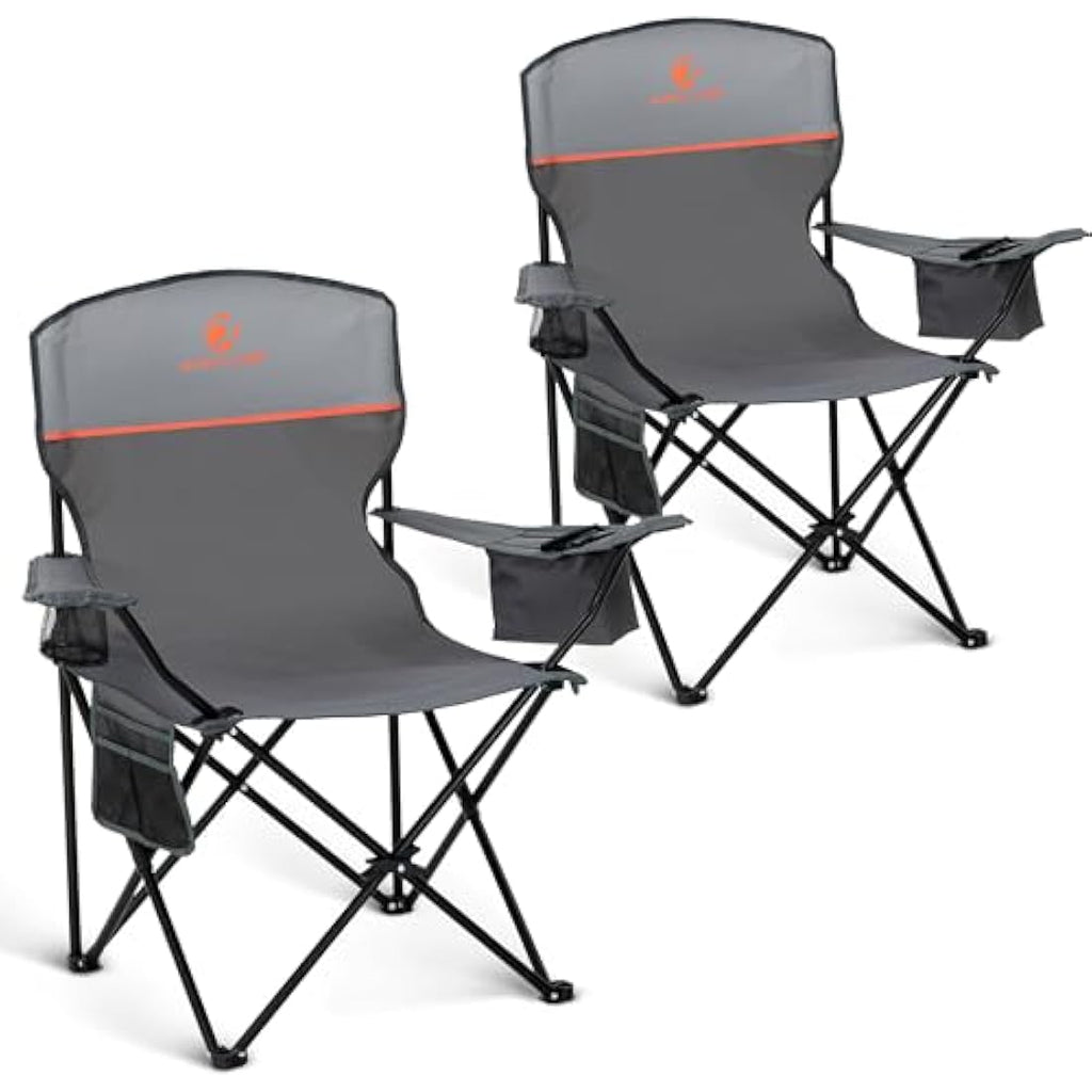 ALPHA CAMP Set of 2 Folding Camping Chairs with Cooler Bag - Grey