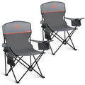 ALPHA CAMP Set of 2 Folding Camping Chairs with Cooler Bag - Grey