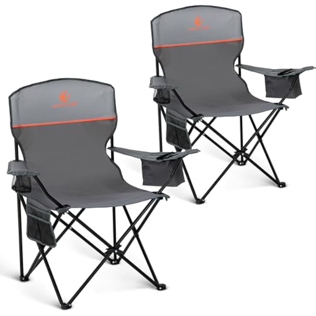 ALPHA CAMP Set of 2 Folding Camping Chairs with Cooler Bag - Grey