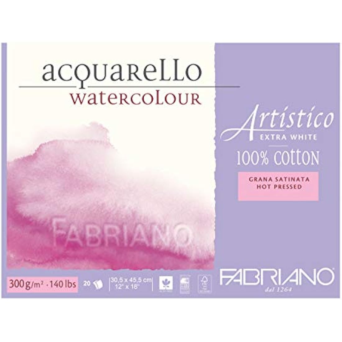 Fabriano Artistico Watercolour Paper Block | Hot Pressed 300gsm 12x18"