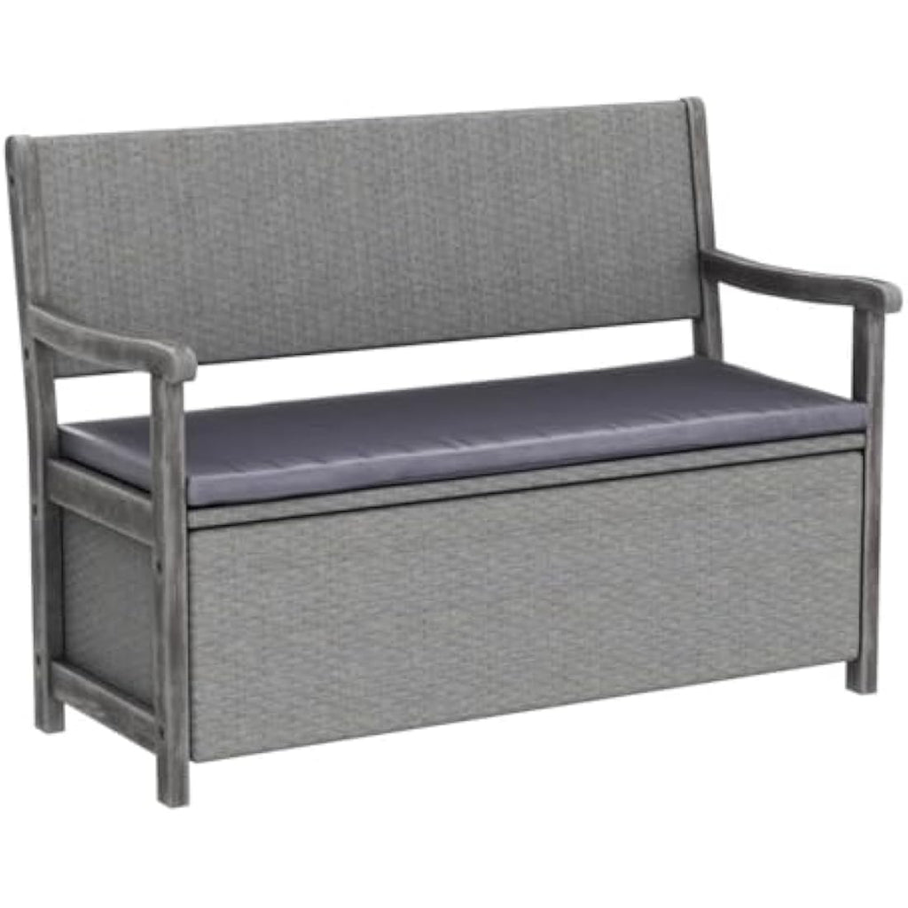 Alderley Rattan Storage Bench – Grey Hardwood Timber