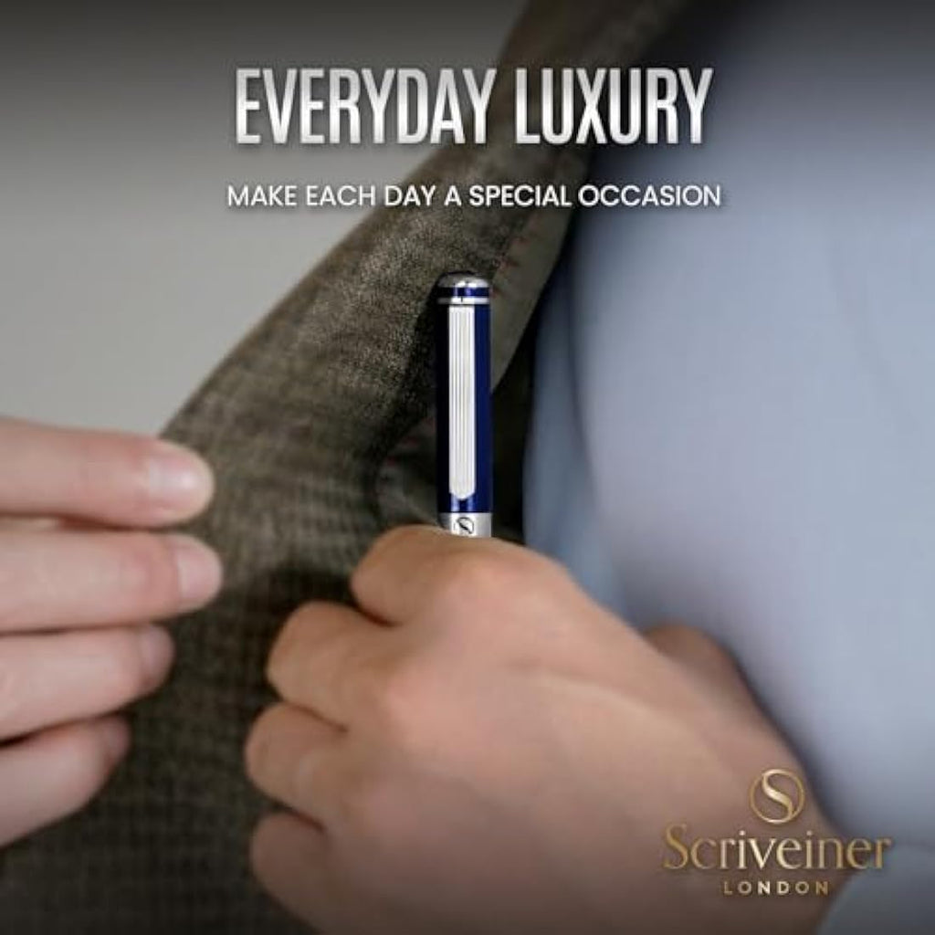 Scriveiner Blue Lacquer Fountain Pen – Fine Schmidt Nib, Chrome Finish