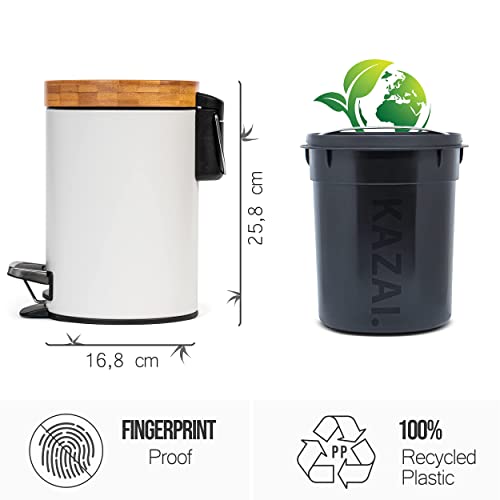 Kazai Bathroom Bin | 3L Soft Close Pedal Bin with Bamboo Lid - White