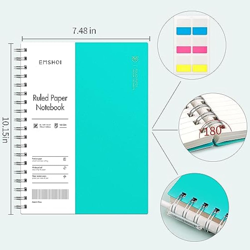 EMSHOI B5 Spiral Notebook | 300 Pages 100gsm Thick Paper Journal, Light Blue