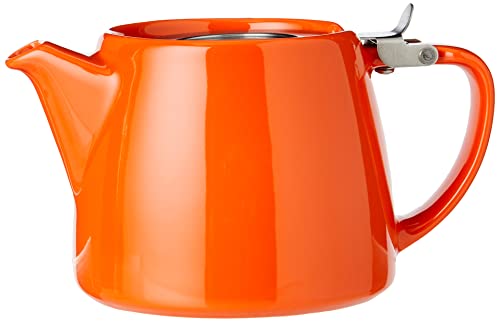 Forlife Stump Ceramic Teapot with Infuser, 18 oz, Carrot Orange