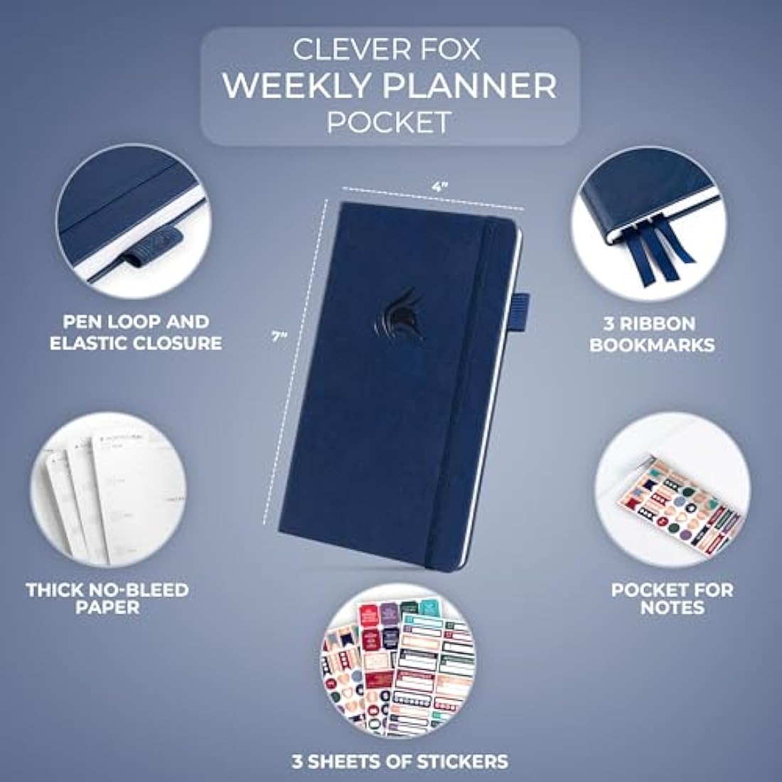 Clever Fox Pocket Weekly Undated Goal Planner - Mini 10x17.5cm Blue