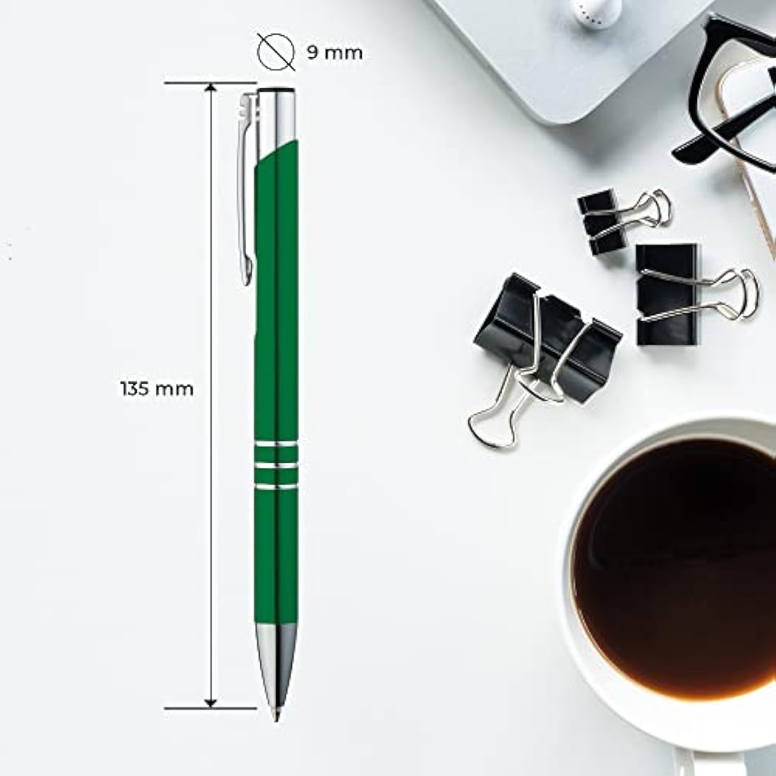 GIMEI Metal Ballpoint Pen Set – Pack of 50 – Blue Ink – Green