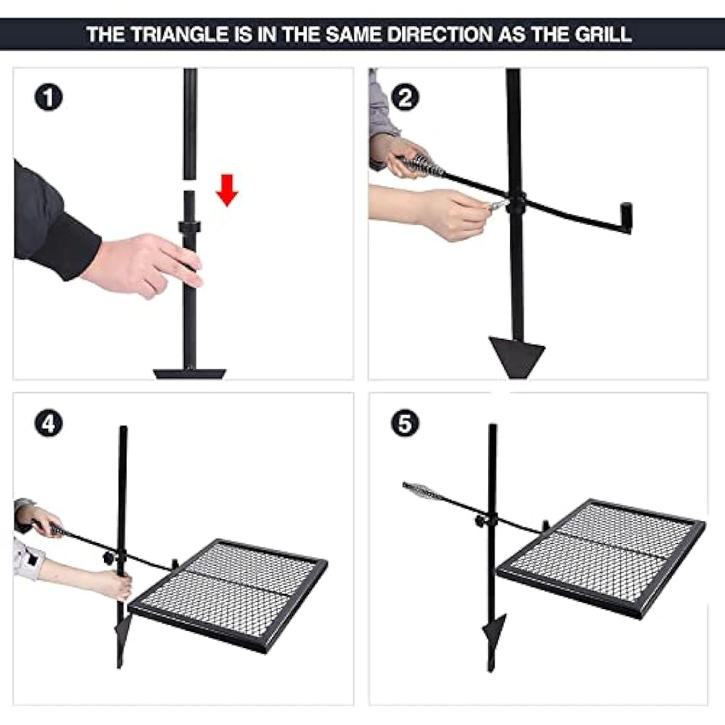 REDCAMP Swivel Campfire Grill – Heavy Duty Steel Grate for Open Fire