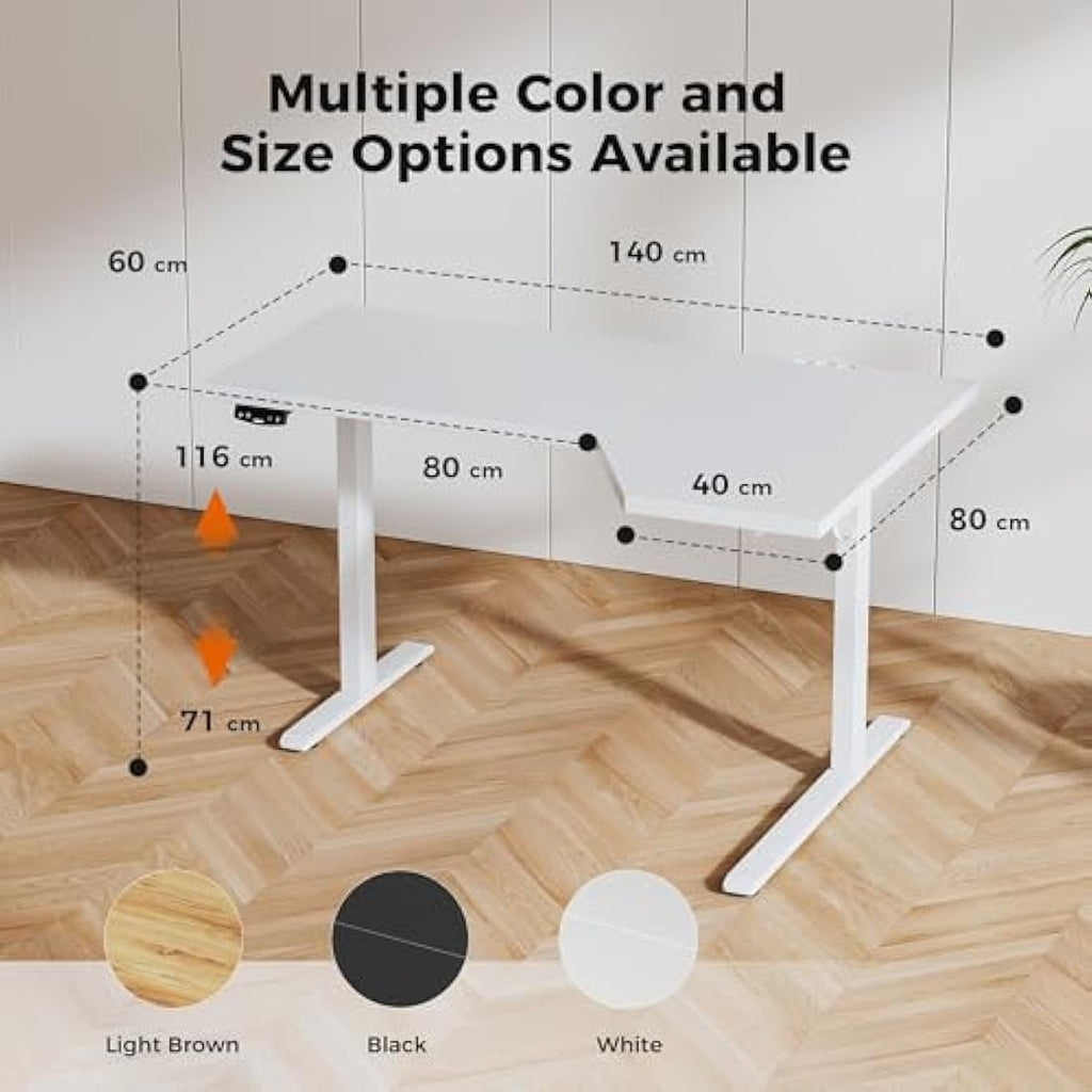 Agilestic L-Shaped Electric Standing Desk | 140cm Height Adjustable - White