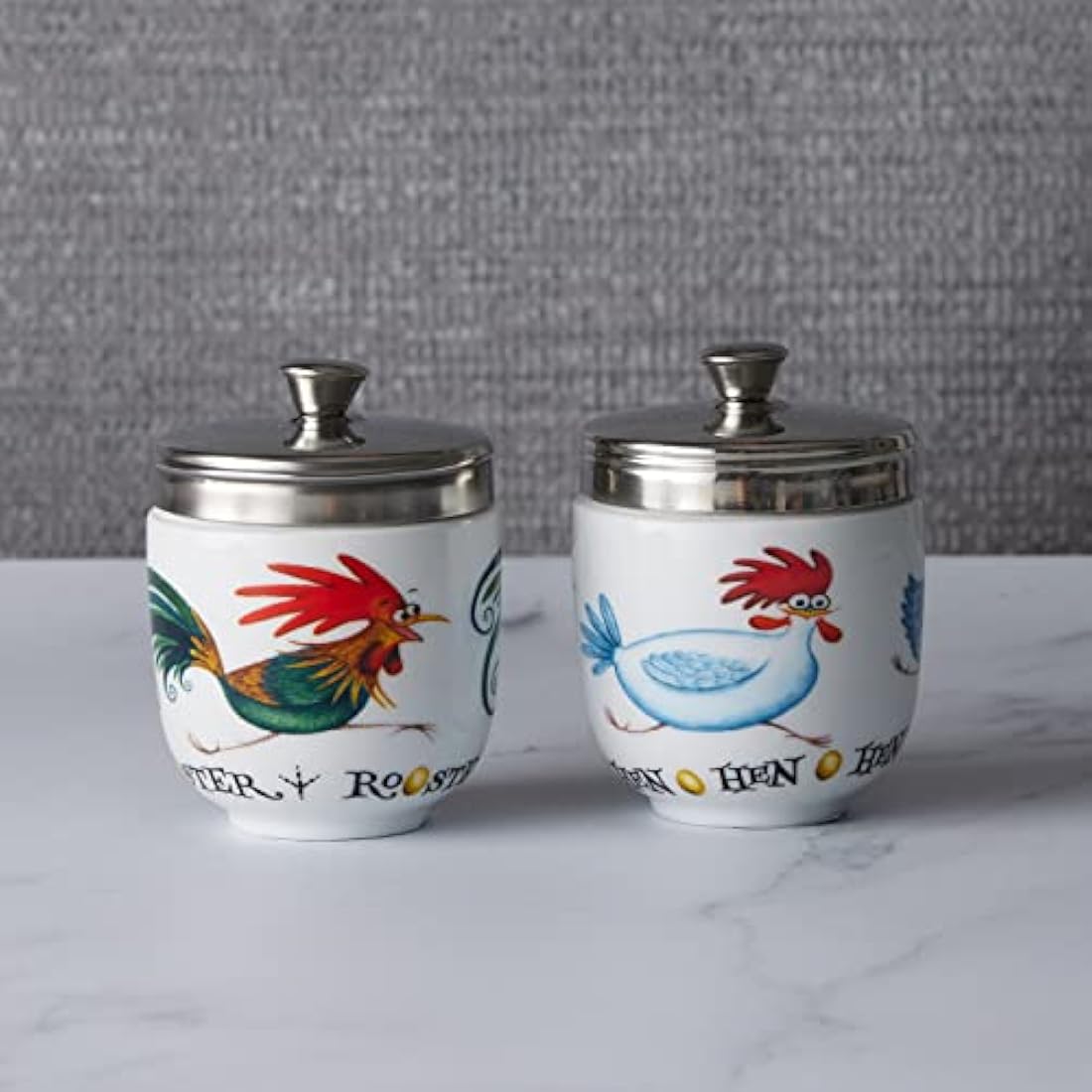 BIA International Porcelain Egg Coddlers - Chasing Chickens Set of 2