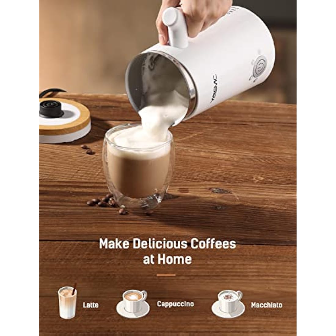YISSVIC Electric Milk Frother | 4-in-1 Automatic Steamer and Foam Maker