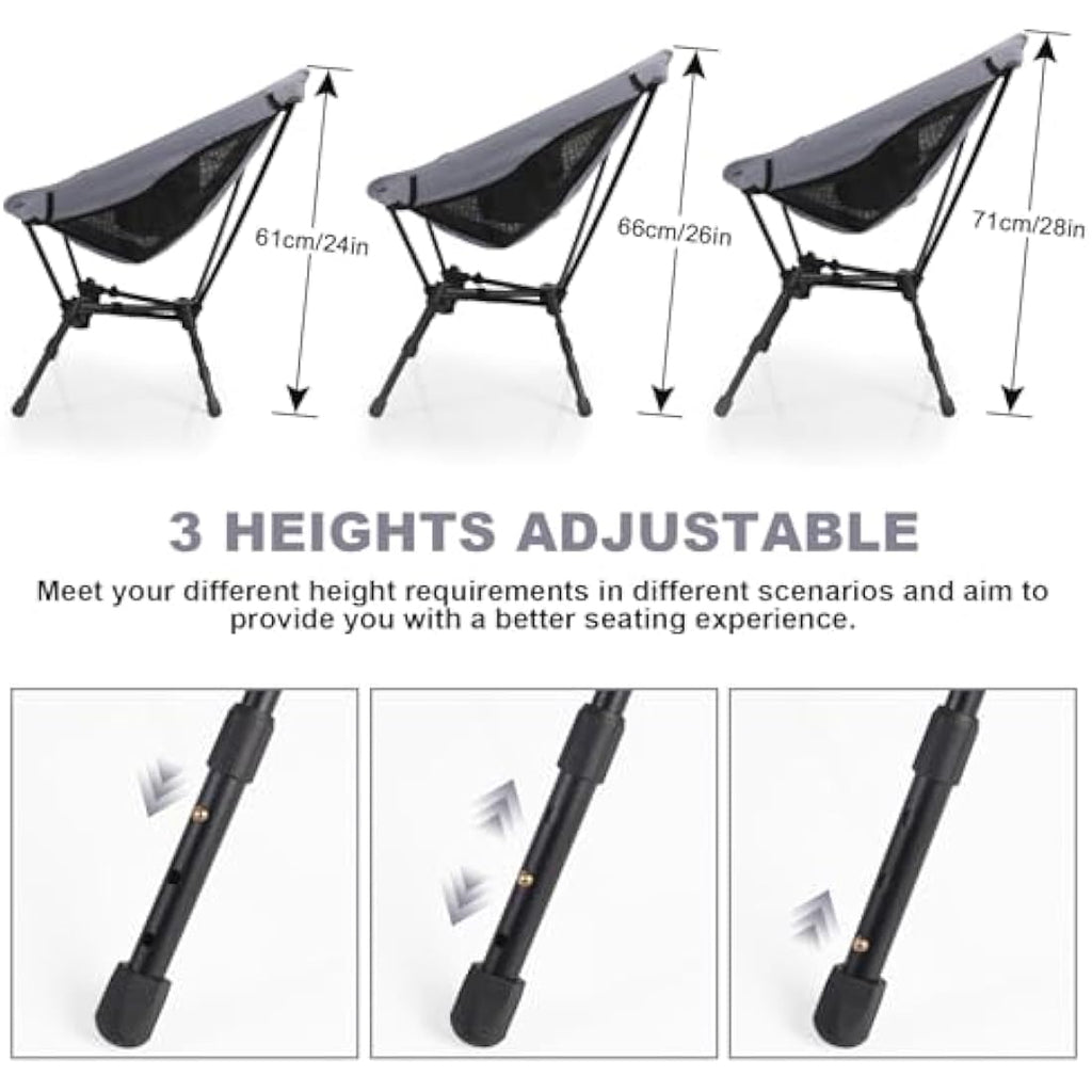 SHANNA Lightweight Folding Camping Chair | Adjustable Height Mesh Seat - Gray