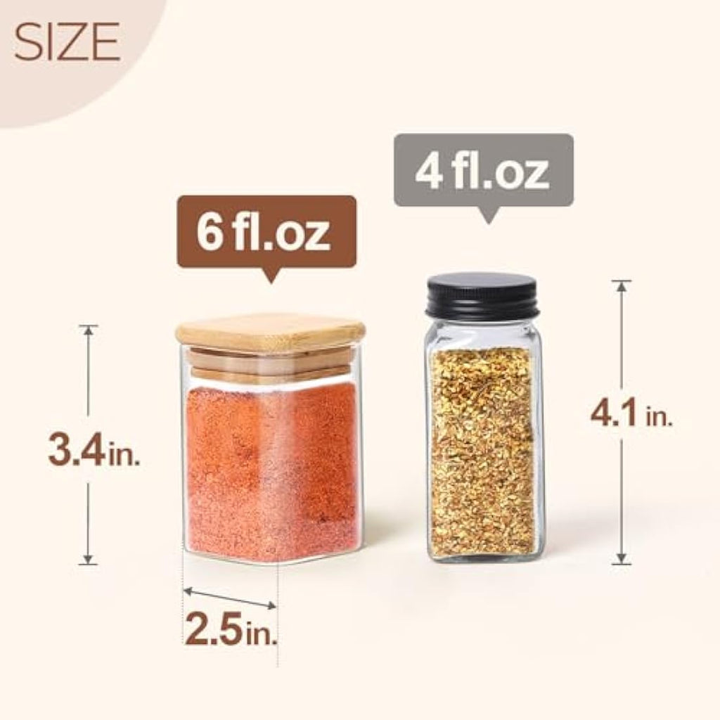 ComSaf 16 Pcs Glass Spice Jars with Bamboo Lids - 6oz Square Containers