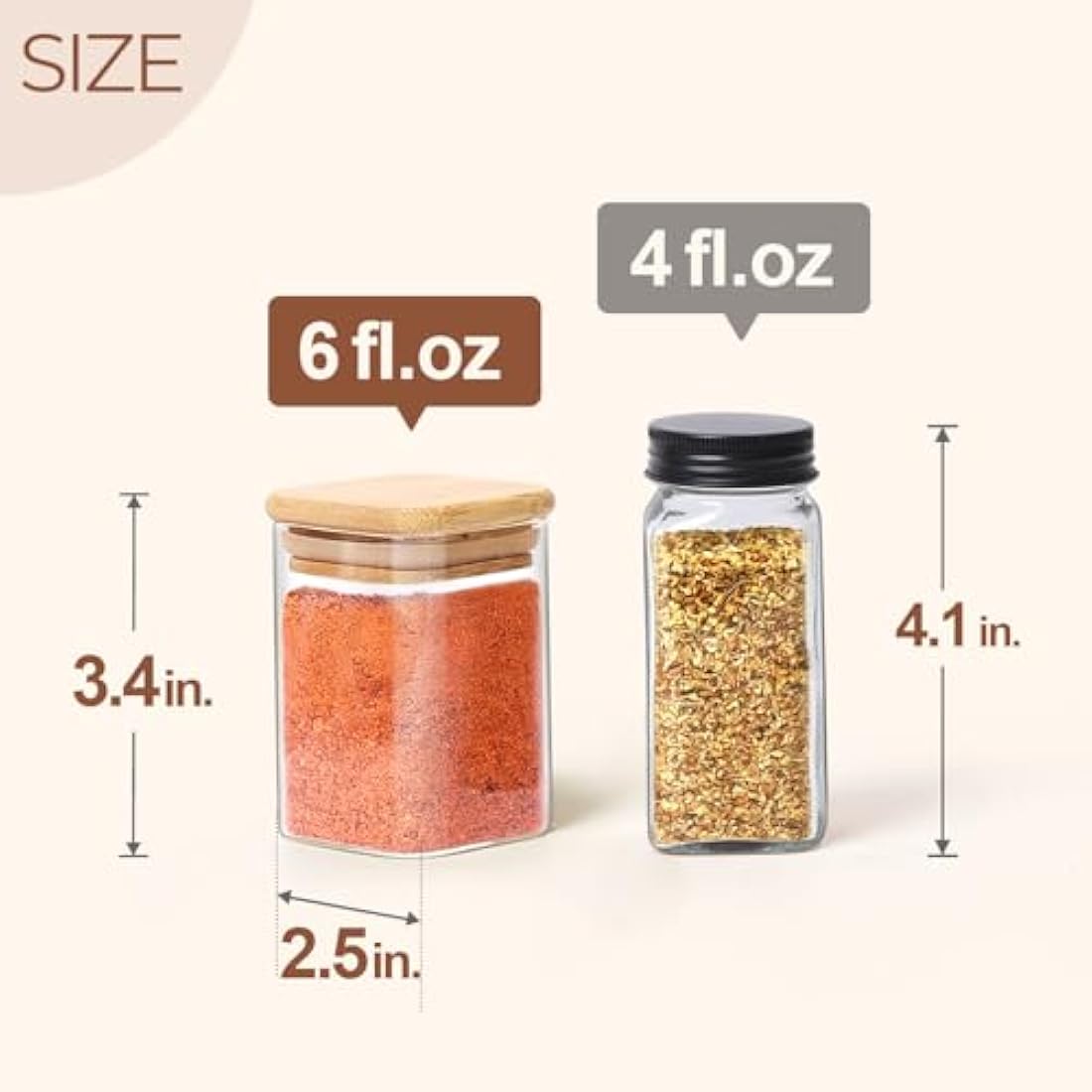 ComSaf 16 Pcs Glass Spice Jars with Bamboo Lids - 6oz Square Containers