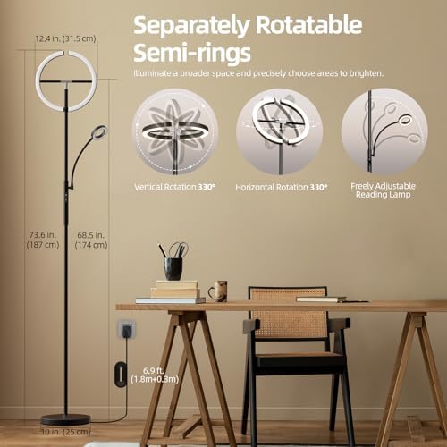 FIMEI Uplighter Floor Lamp | Dimmable LED Standing Light with Reading Lamp