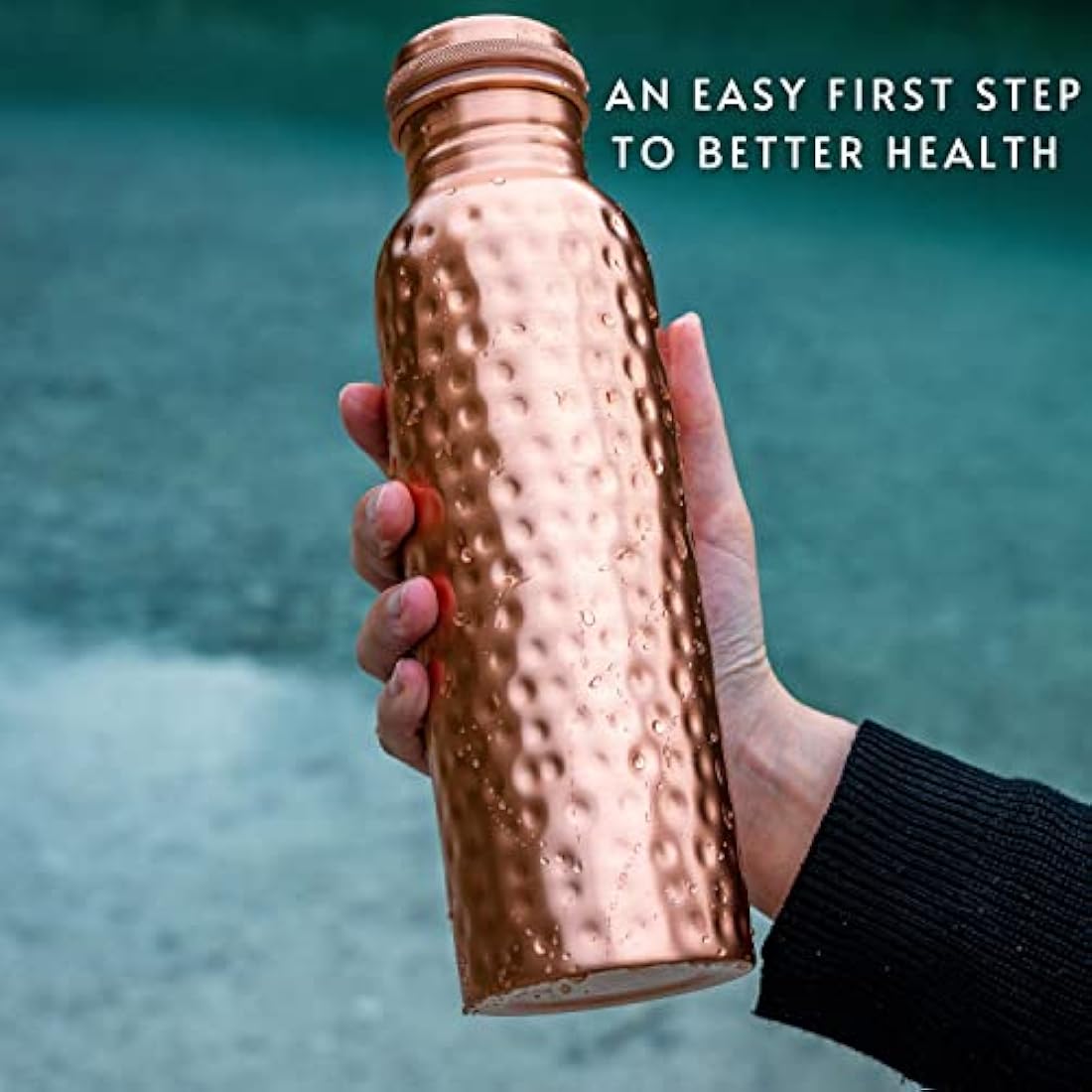 Kosdeg Hammered Copper Water Bottle - 34 Oz Large Ayurvedic Vessel