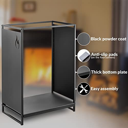 Kos Design Firewood Log Rack – Heavy Duty Matte Black Steel Log Holder