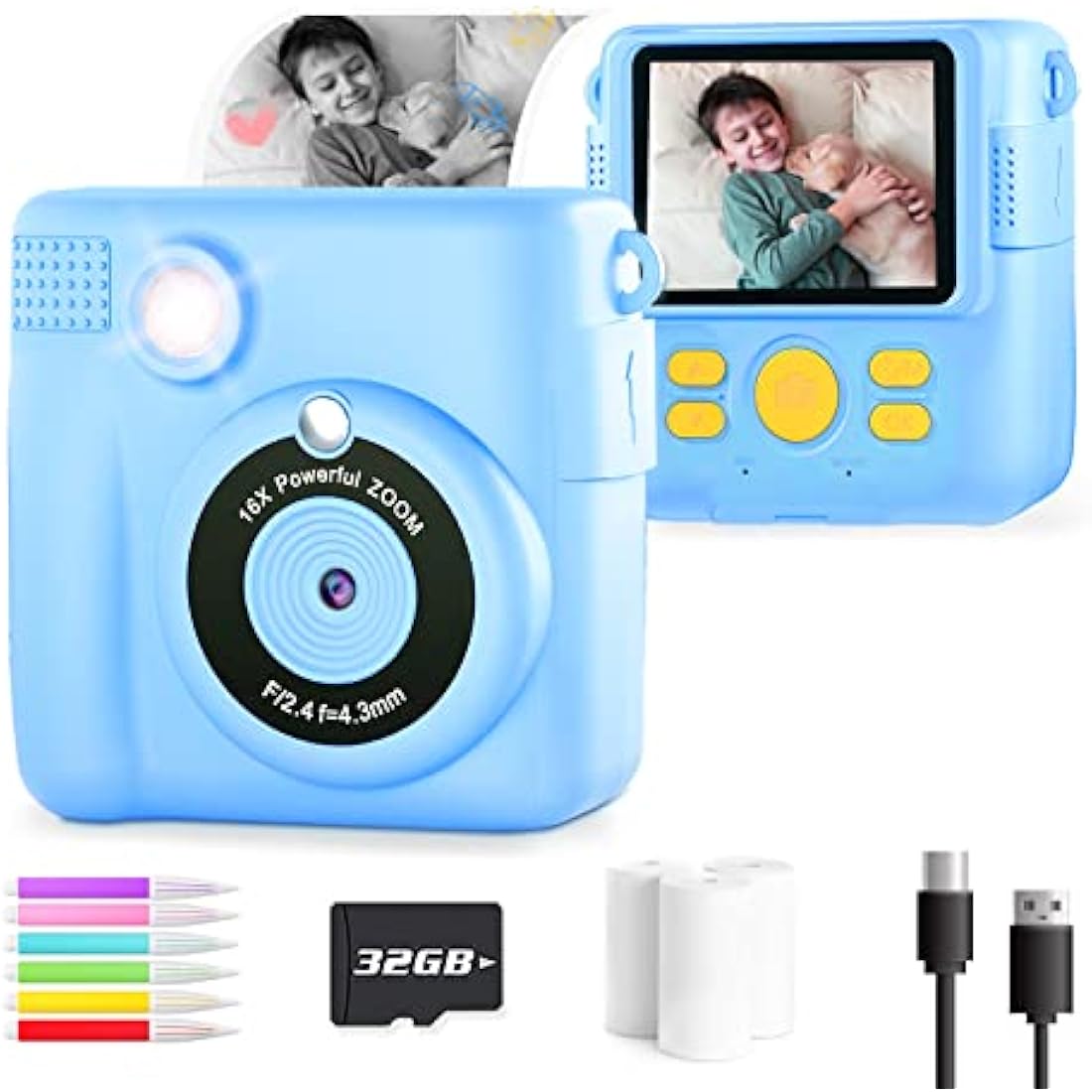 OPERHOO Kids Instant Print Camera | 1080P HD Digital Toy with 32GB SD Card