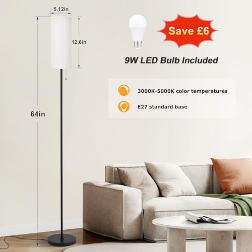 Aooshine Modern Floor Lamp | 64'' Tall Standing Light with Linen Shade
