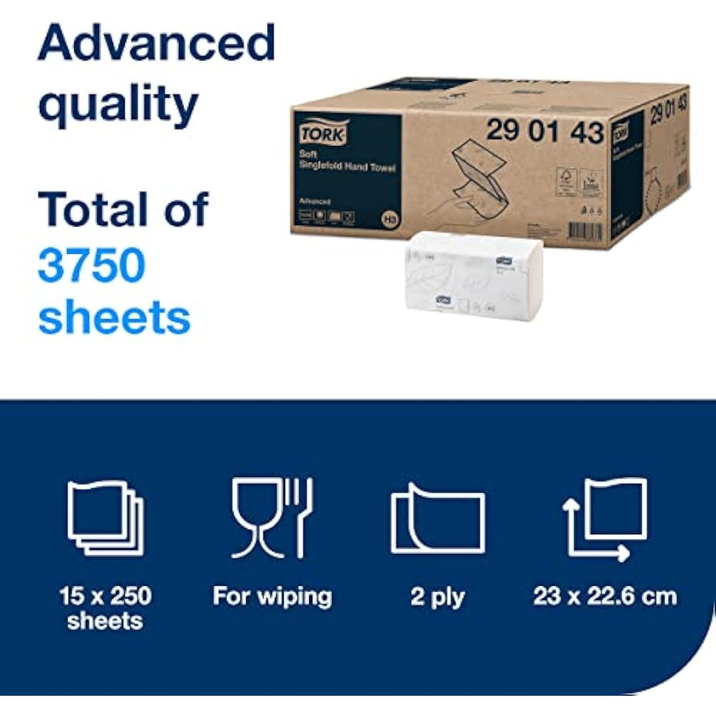Tork Singlefold 2-Ply White Paper Hand Towels | H3 System | 3750 Sheets